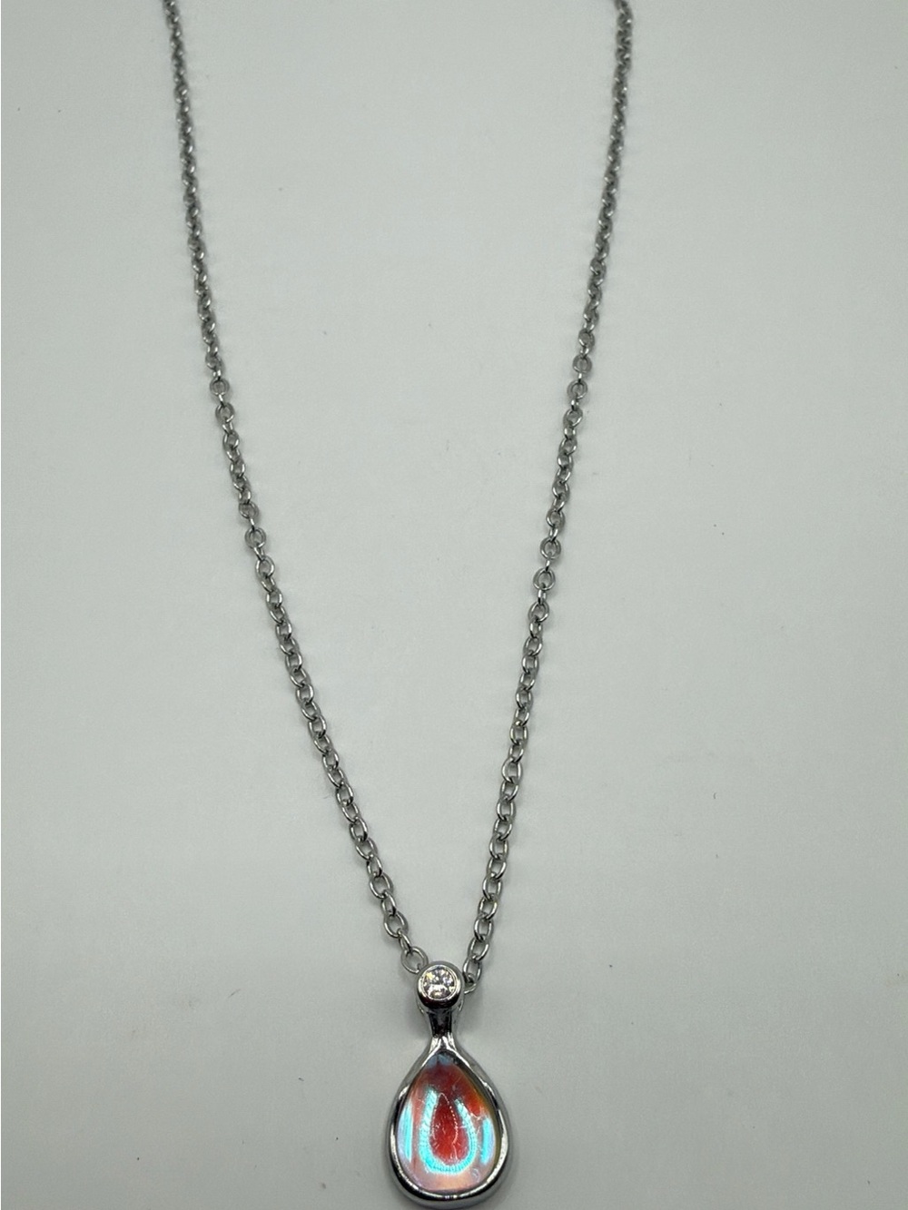 S925 Sterling Silver Teardrop Opal Iridescent Pendant Necklace